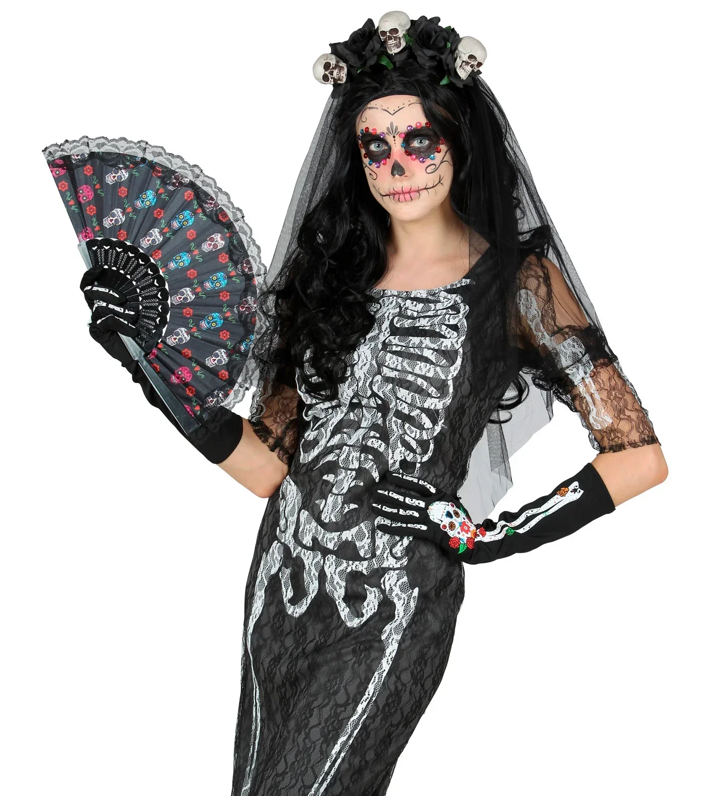 Abanico Día de los Muertos Negro - Image 2