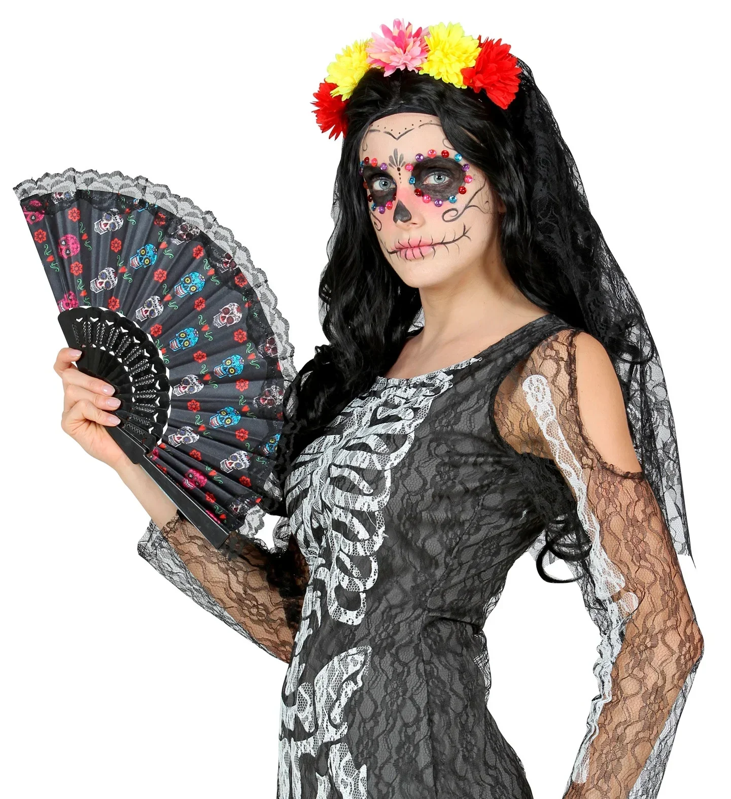 Abanico Día de los Muertos Negro - Image 3