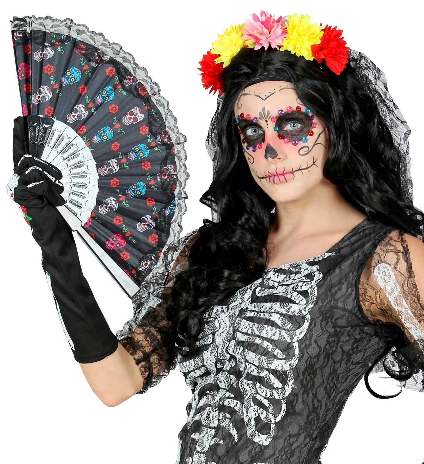 Abanico Día de los Muertos Negro - Image 4
