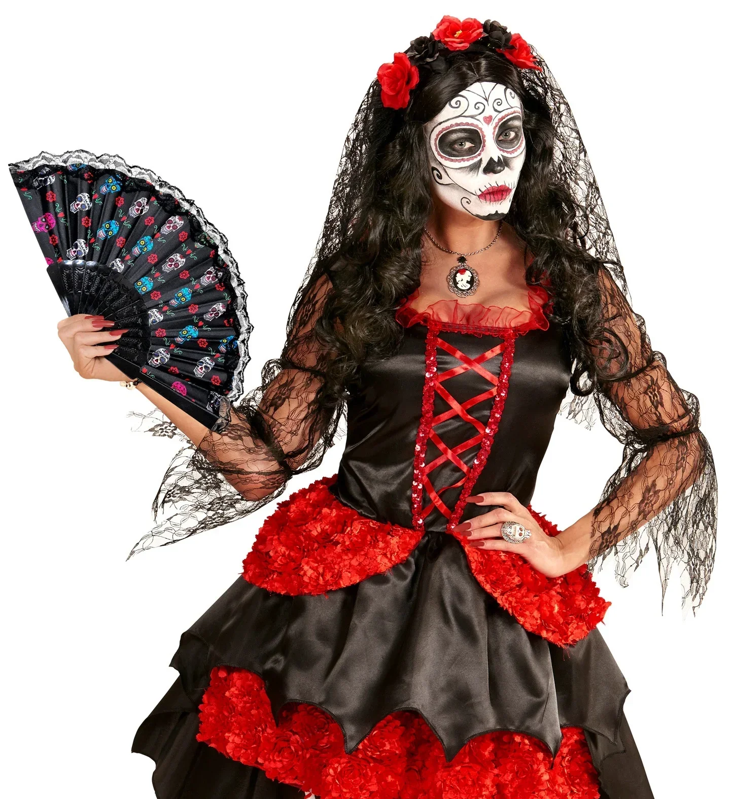 Abanico Día de los Muertos Negro - Image 5