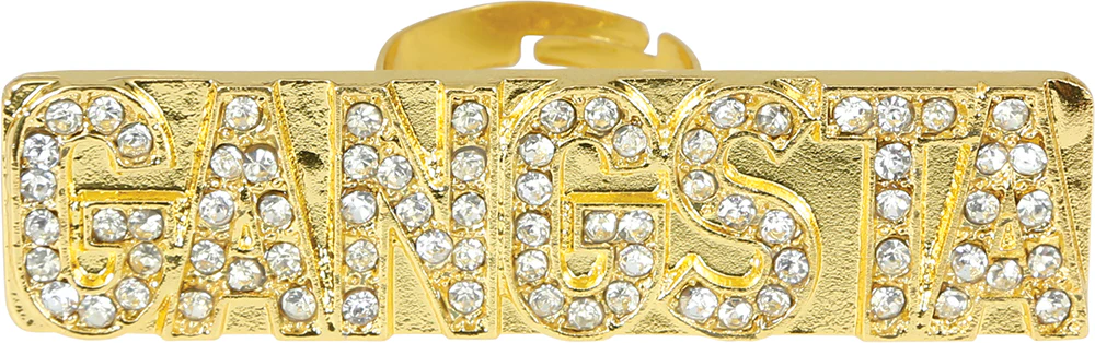 Anillo Gangsta de Rapero Metálico Dorado con Brillantes