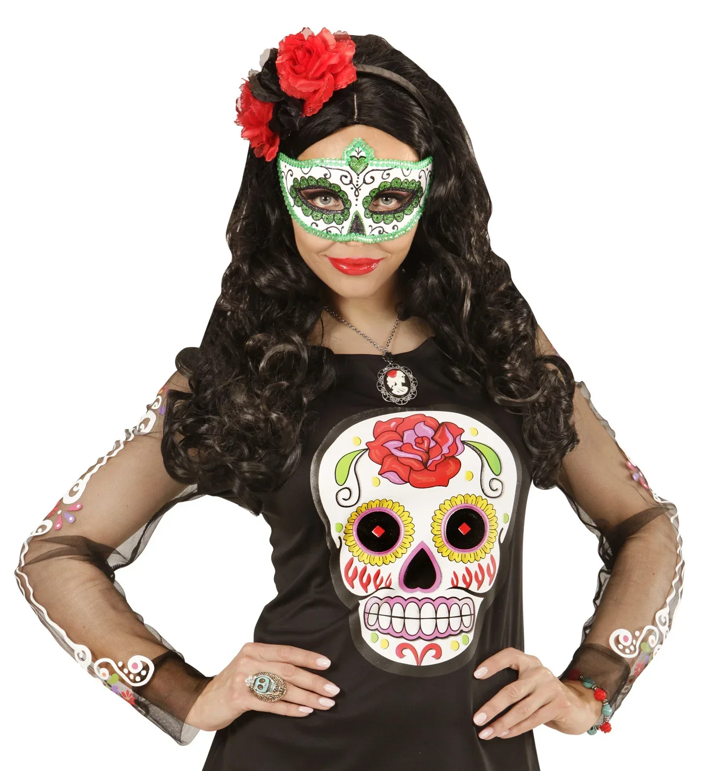 Antifaz de Catrina Muerte Mexicana Verde - Image 3