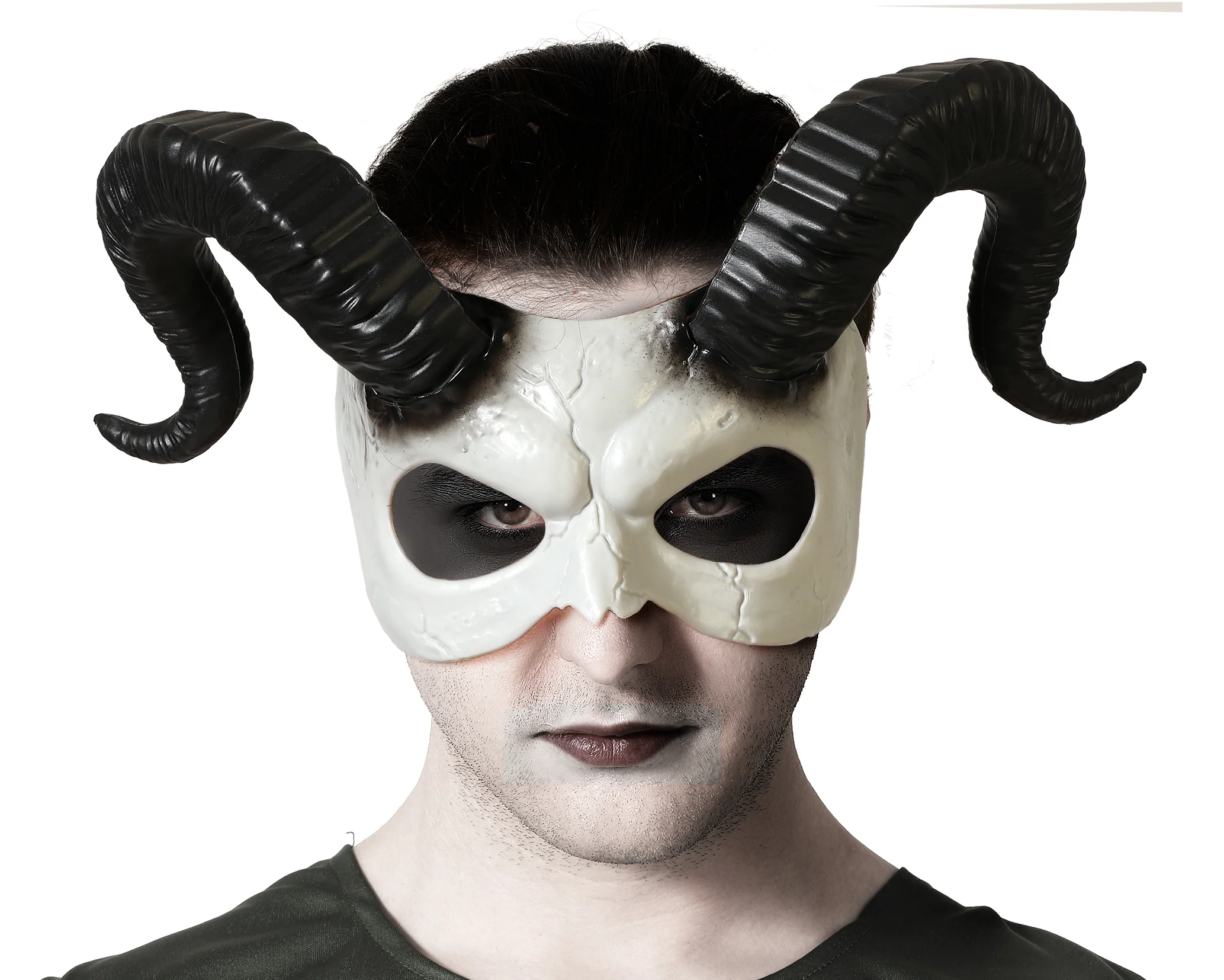 Antifaz de Demonio Blanco con Cuernos Negros