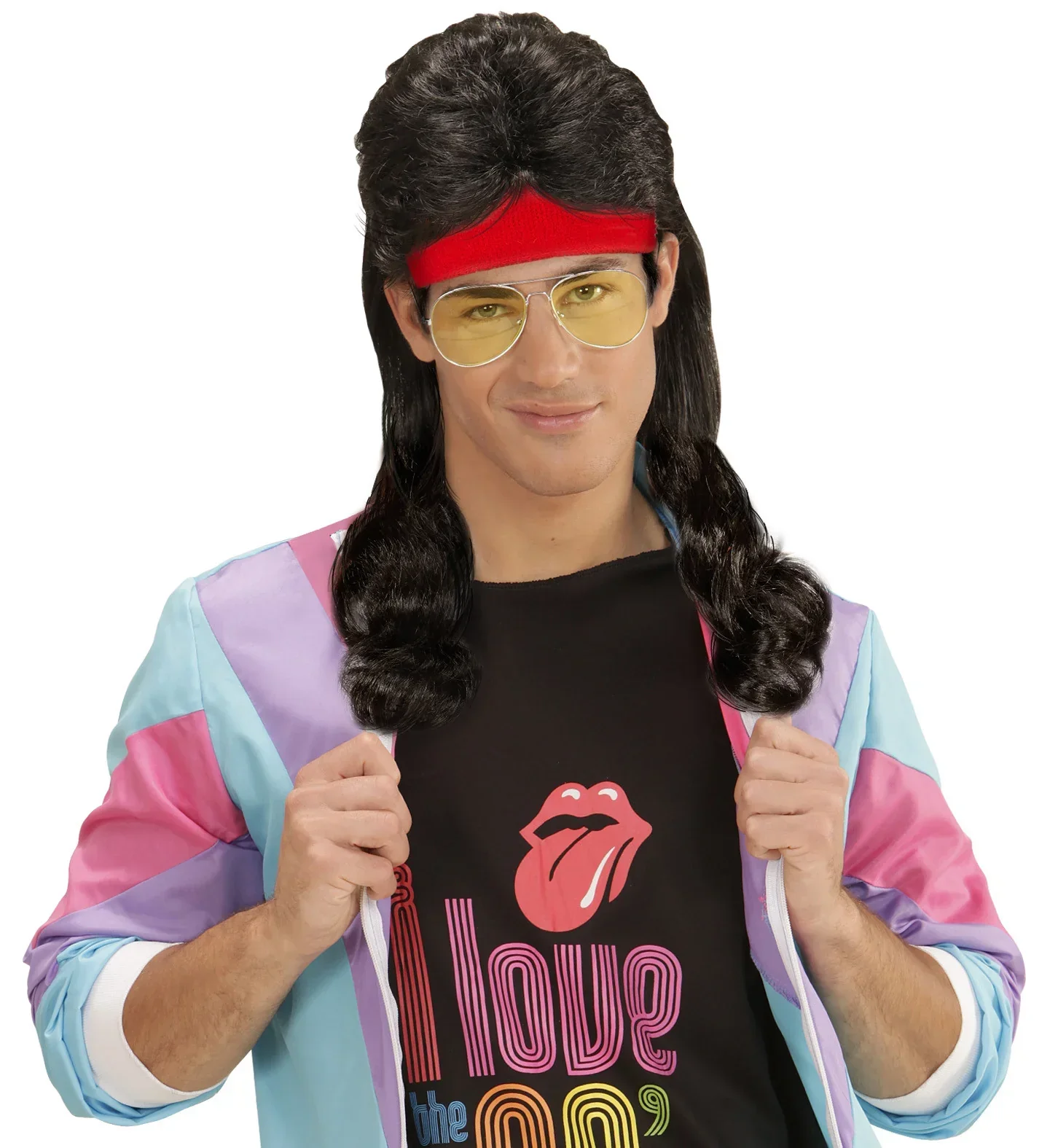 Bandana Roja Años 80 con Extensiones de Pelo Negro - Image 3