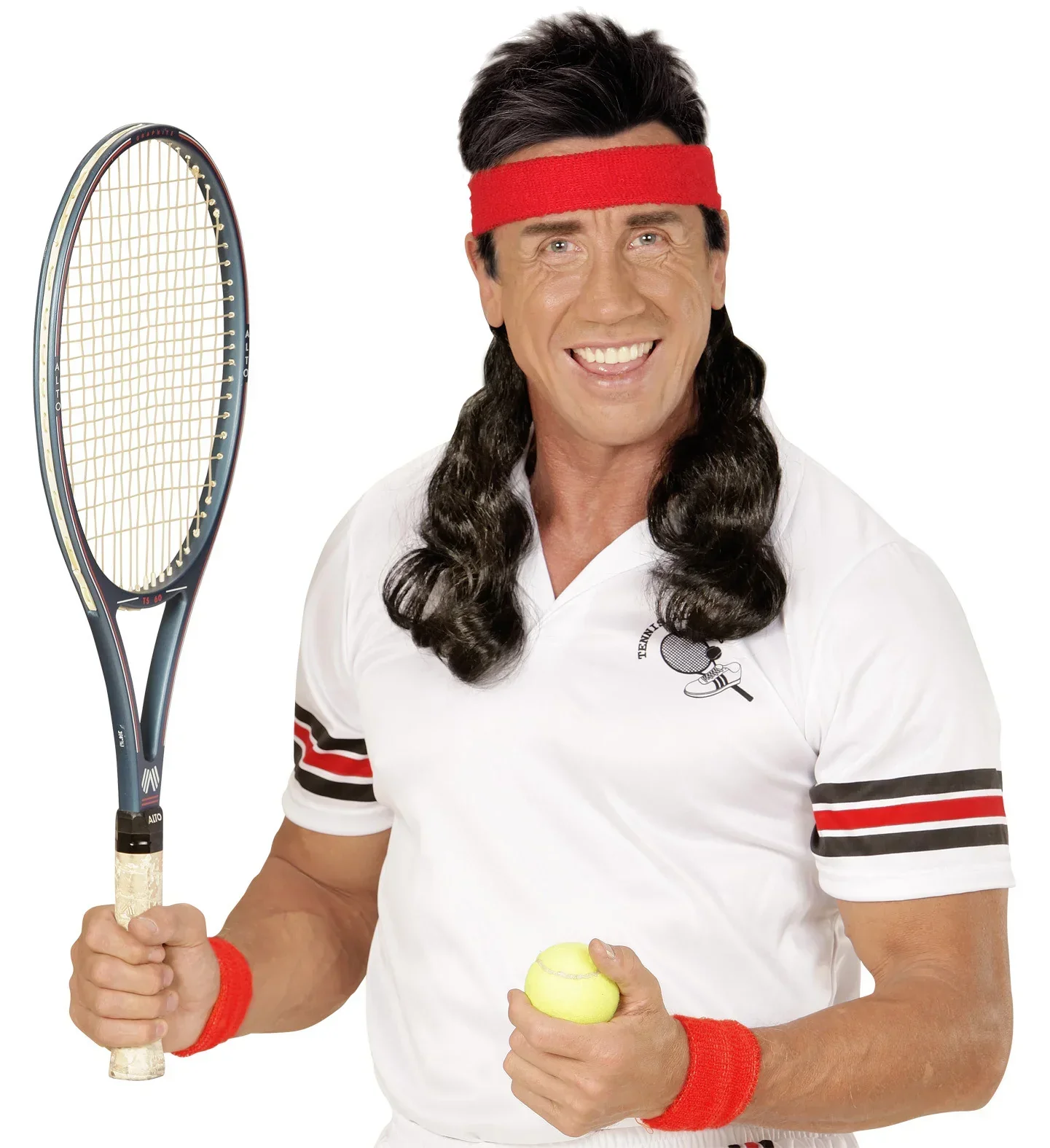 Bandana Roja Años 80 con Extensiones de Pelo Negro - Image 4