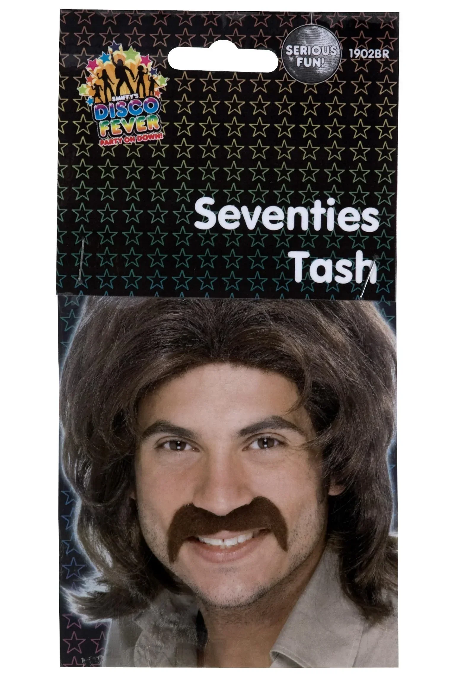 Bigote Castaño de Hippie Años 70 con Adhesivo - Image 2