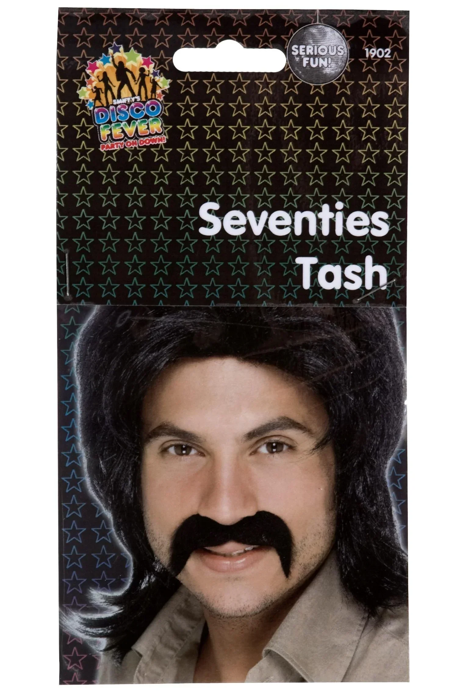 Bigote Negro de Hippie Años 70 con Adhesivo - Image 2