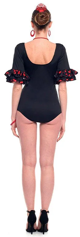 Body de Sevillana Negro con Lunares Rojos para Mujer - Image 2