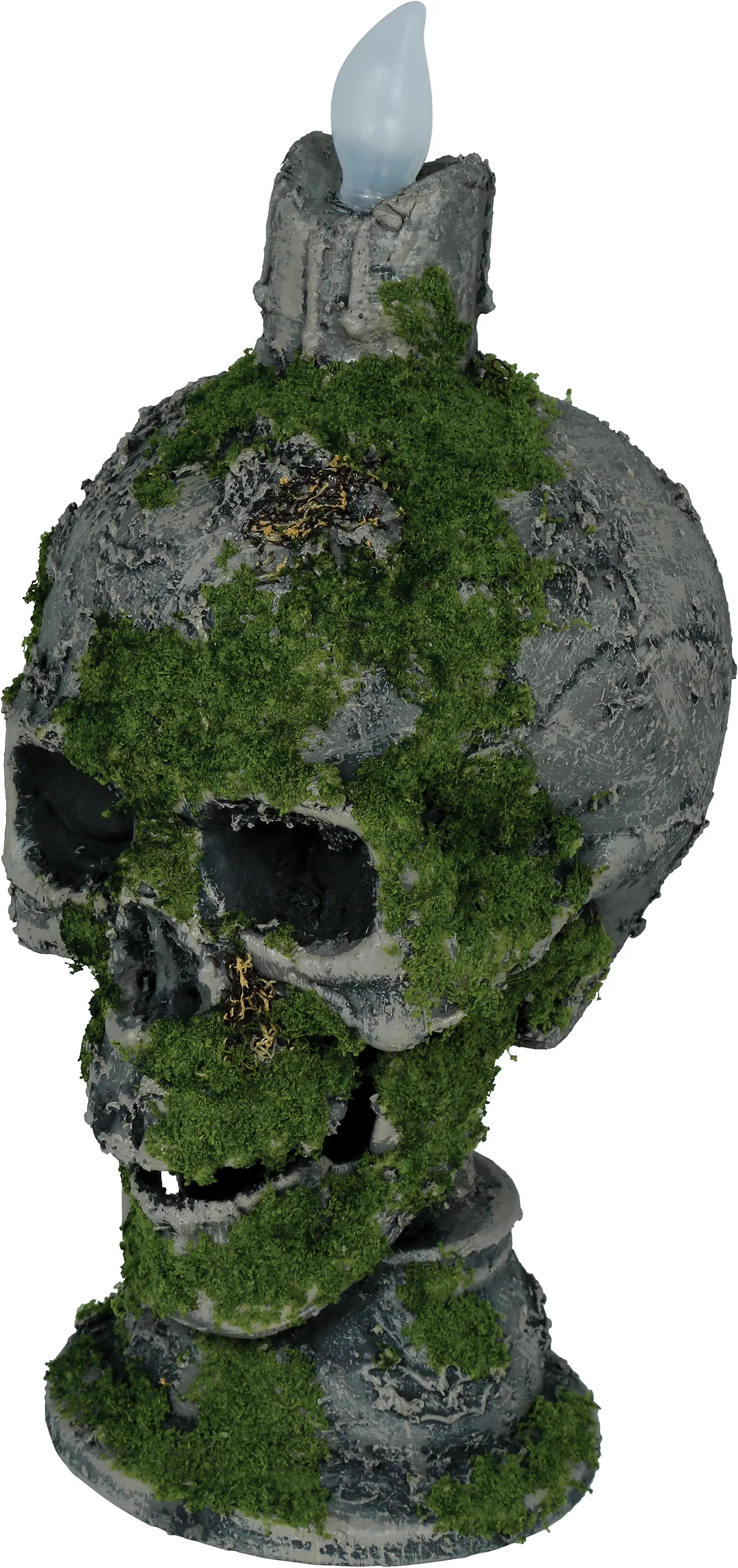 Calavera Gris con Musgo y Vela con Luz - Image 2