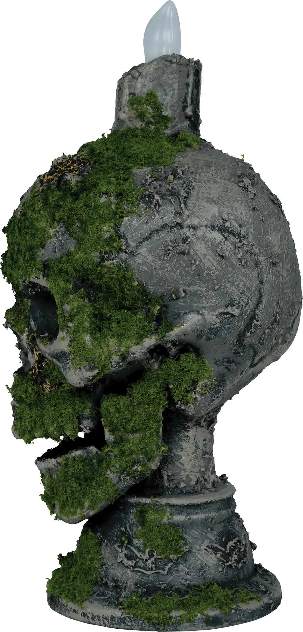 Calavera Gris con Musgo y Vela con Luz - Image 3