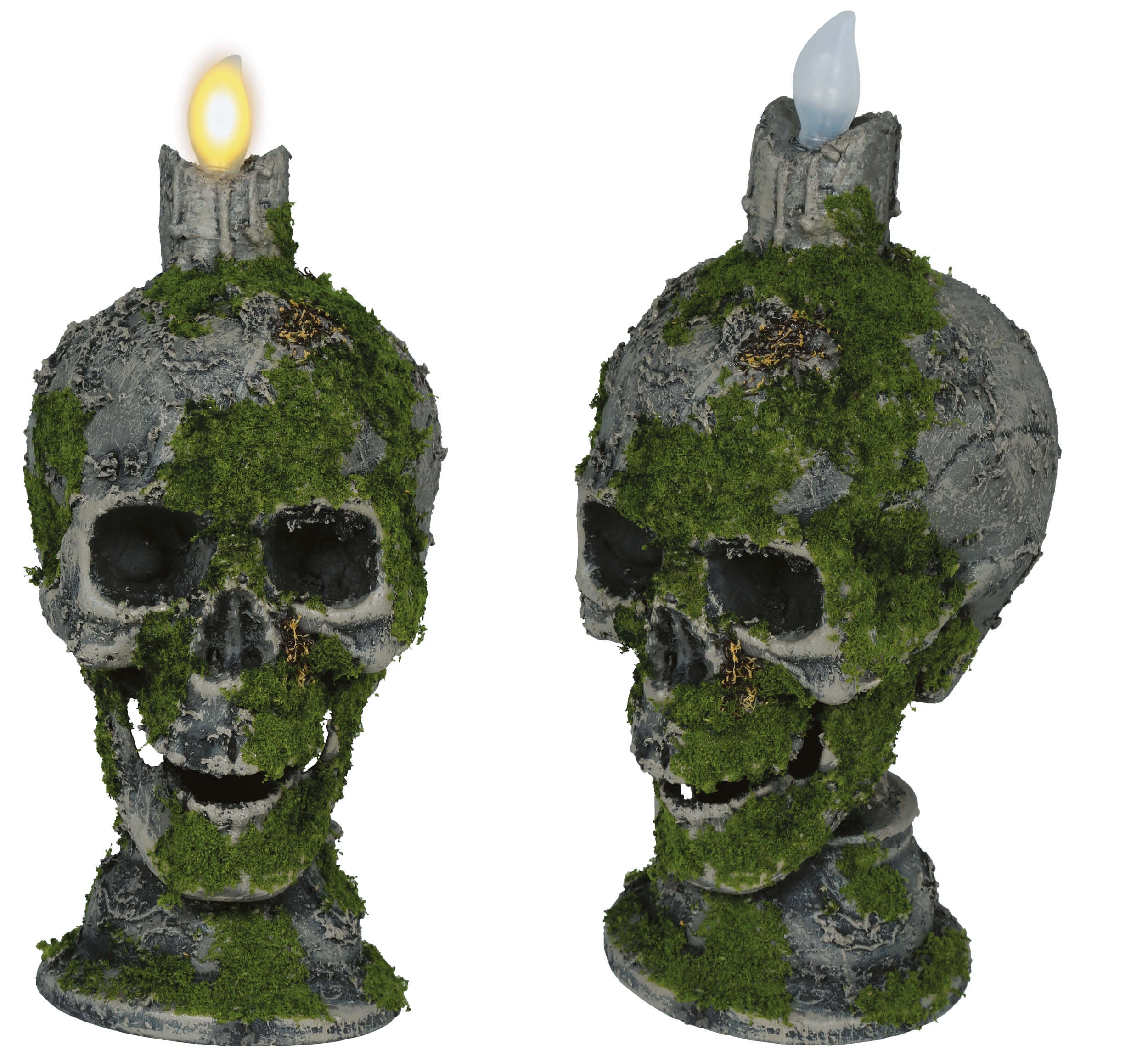 Calavera Gris con Musgo y Vela con Luz - Image 5