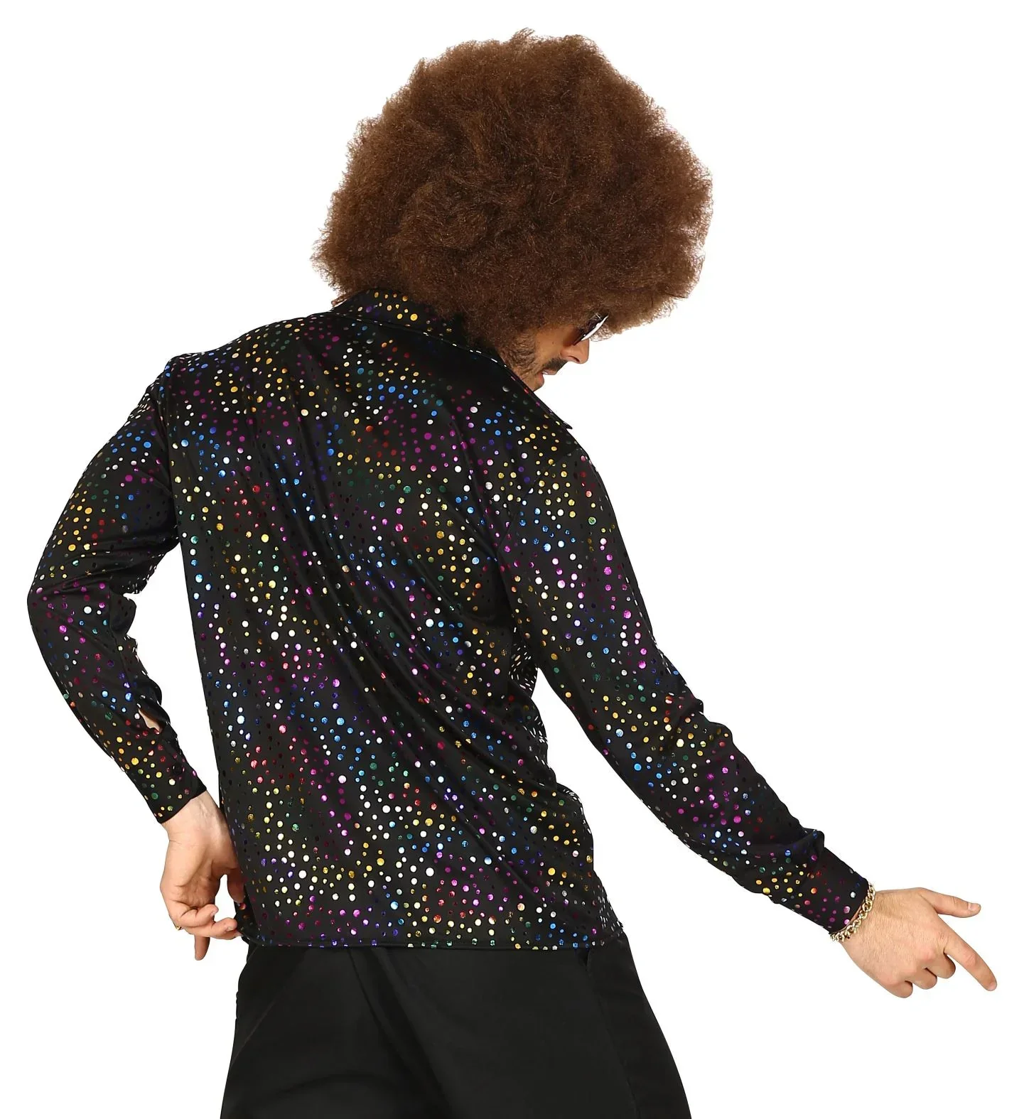 Camisa Disco Negra con Topos de Colores para Hombre - Image 2