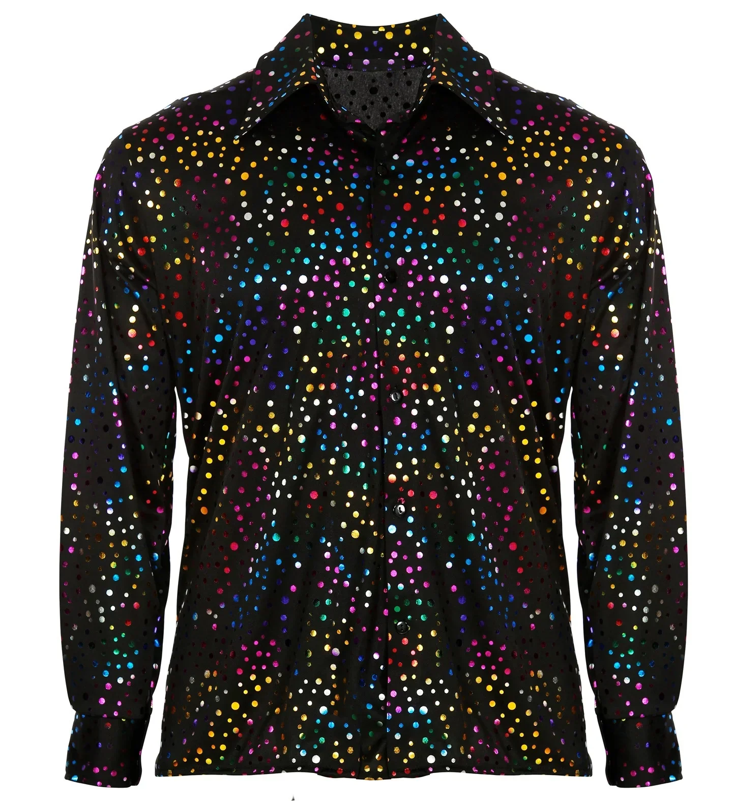 Camisa Disco Negra con Topos de Colores para Hombre - Image 3