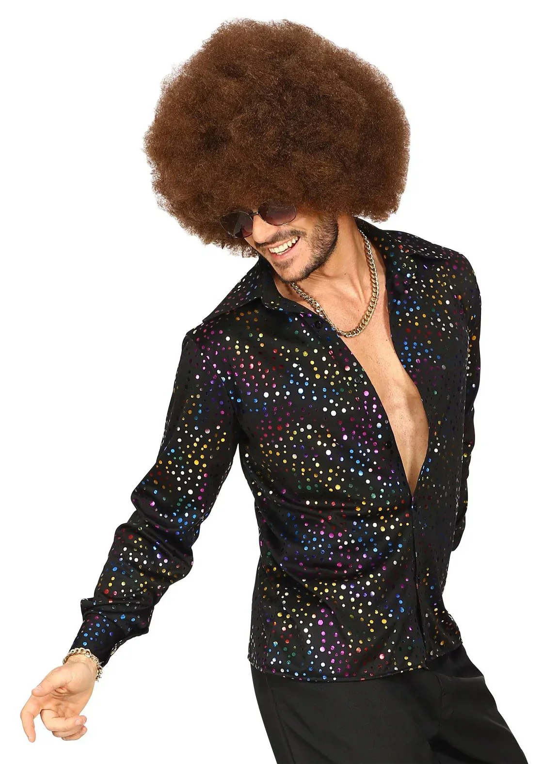 Camisa Disco Negra con Topos de Colores para Hombre - Image 4