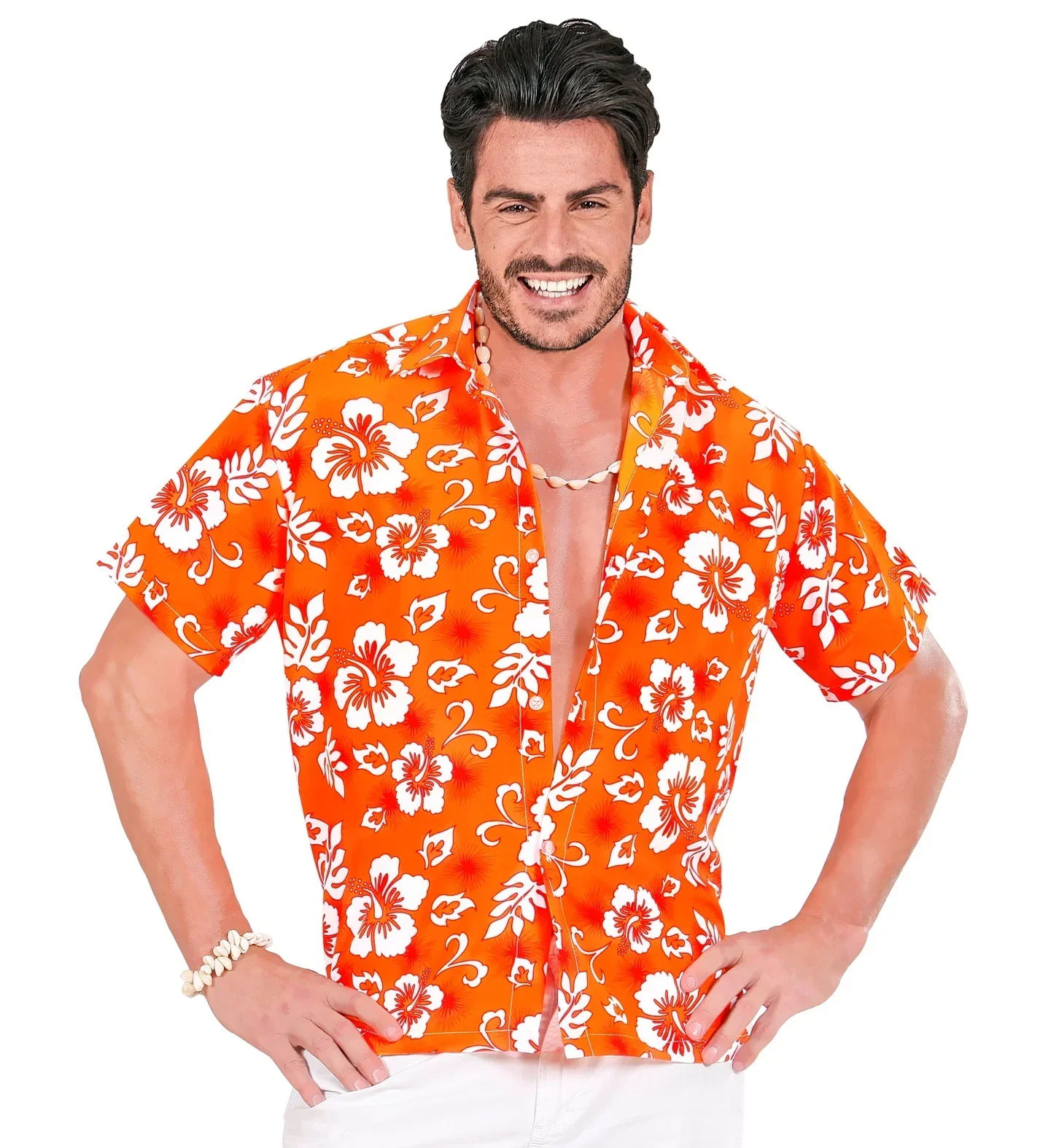 Camisa Hawaiana Naranja con Flores para Hombre