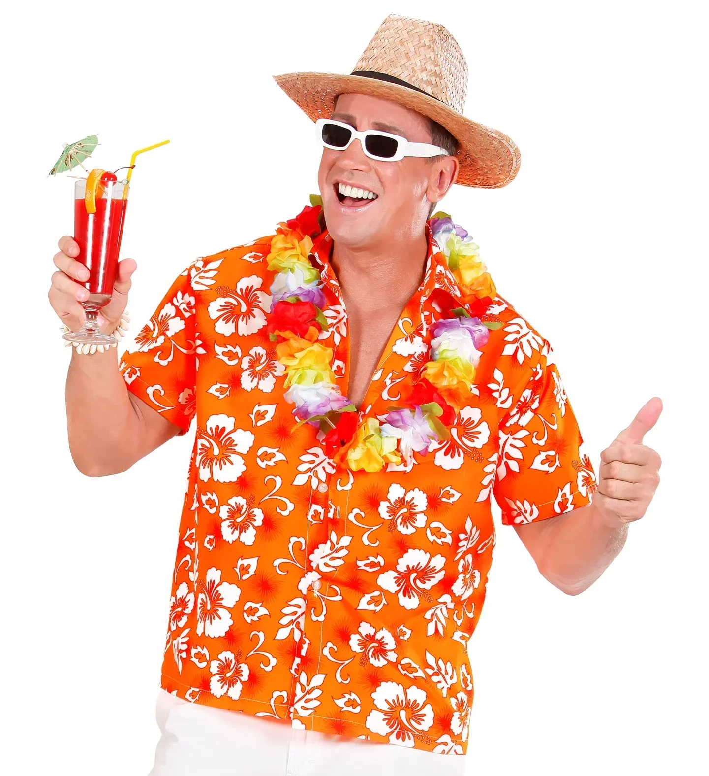 Camisa Hawaiana Naranja con Flores para Hombre - Image 3