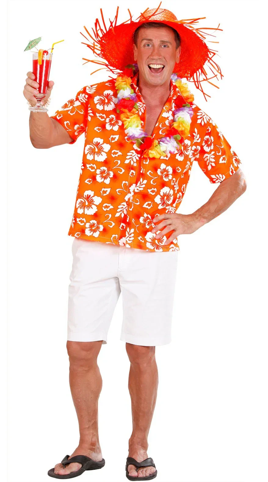 Camisa Hawaiana Naranja con Flores para Hombre - Image 4
