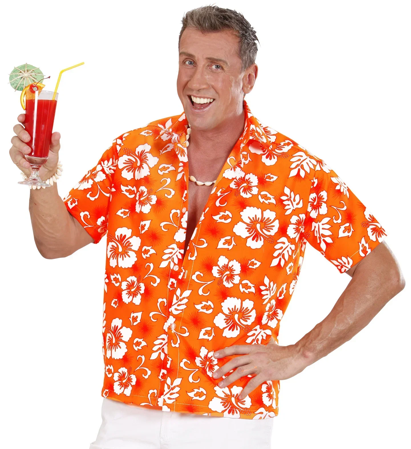Camisa Hawaiana Naranja con Flores para Hombre - Image 6