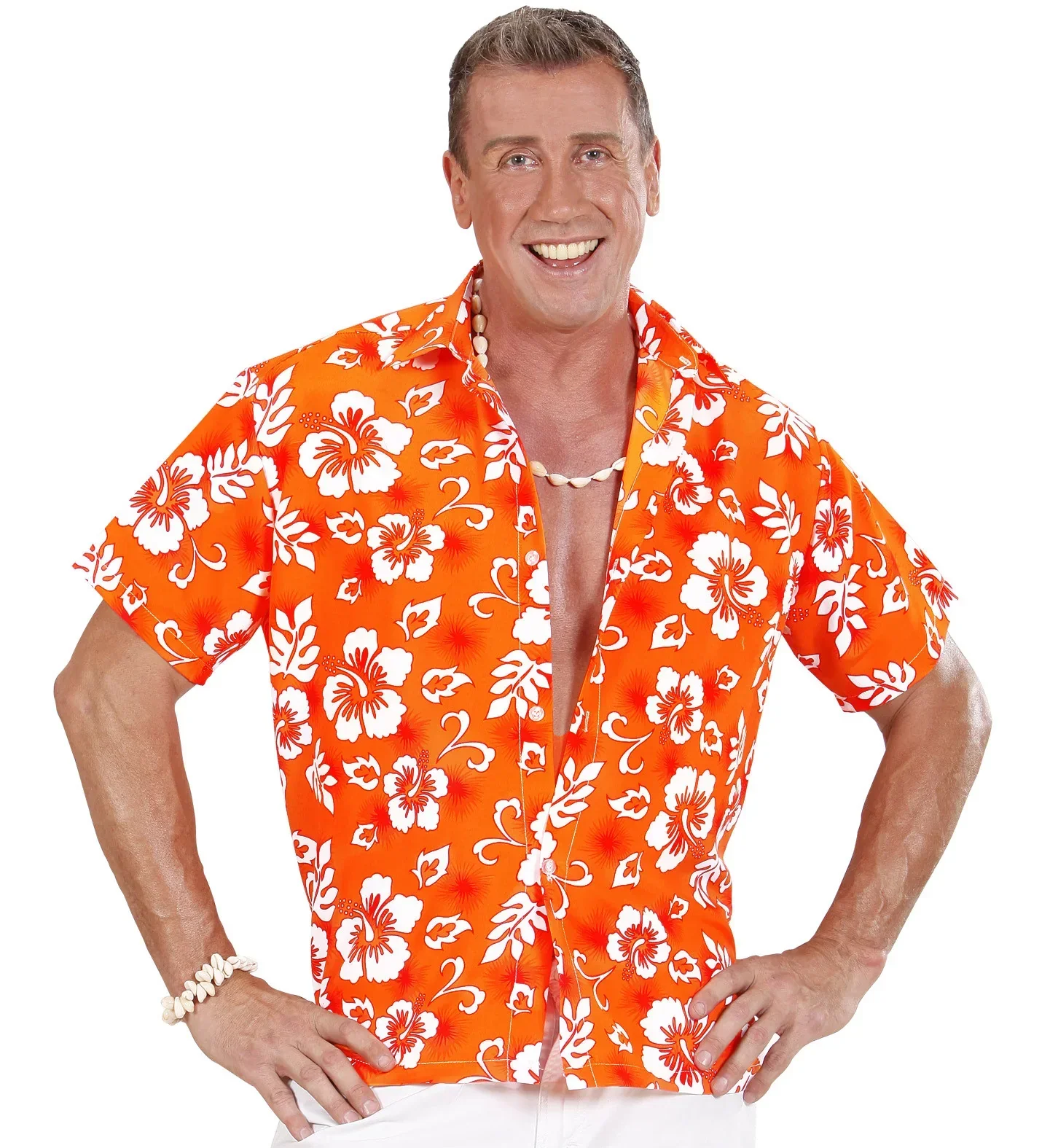 Camisa Hawaiana Naranja con Flores para Hombre - Image 7