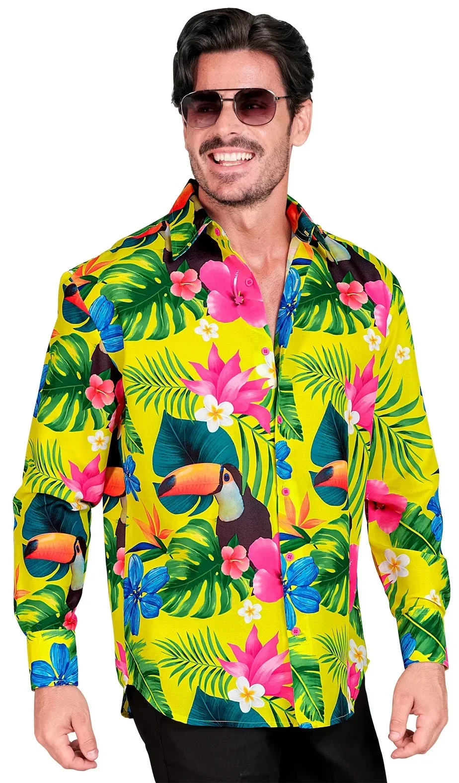 Camisa Hawaiana Tropical Amarilla para Hombre