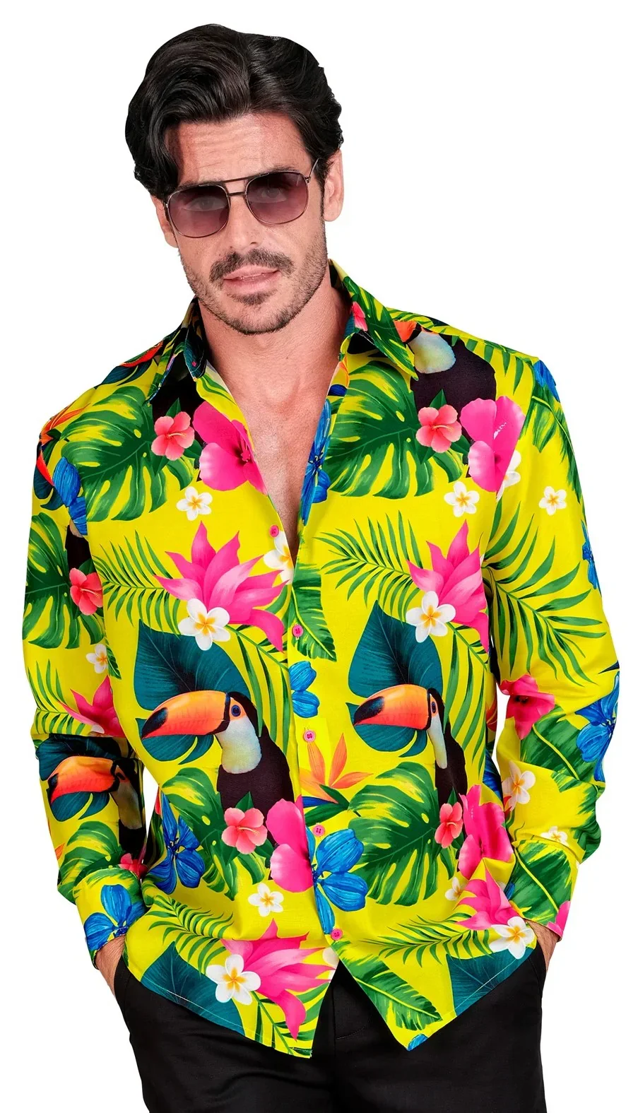 Camisa Hawaiana Tropical Amarilla para Hombre - Image 3
