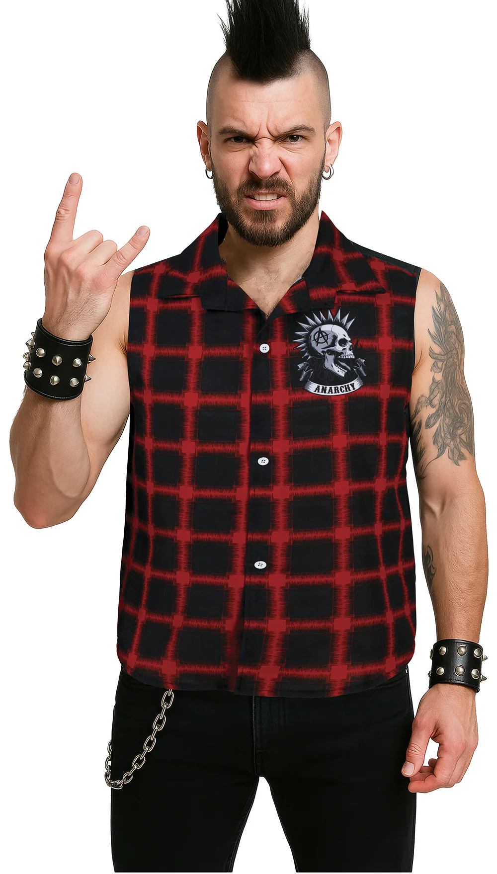 Camisa Punky de Cuadros Sin Mangas para Hombre