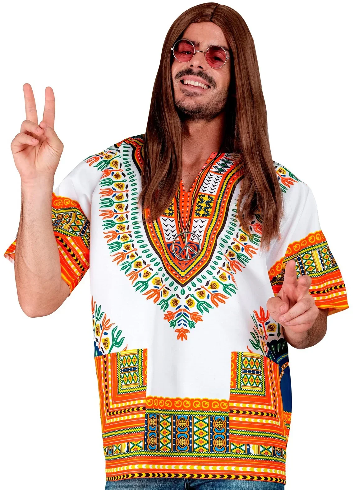 Camiseta Hippie Blanca Estilo Dashiki para Hombre - Image 2