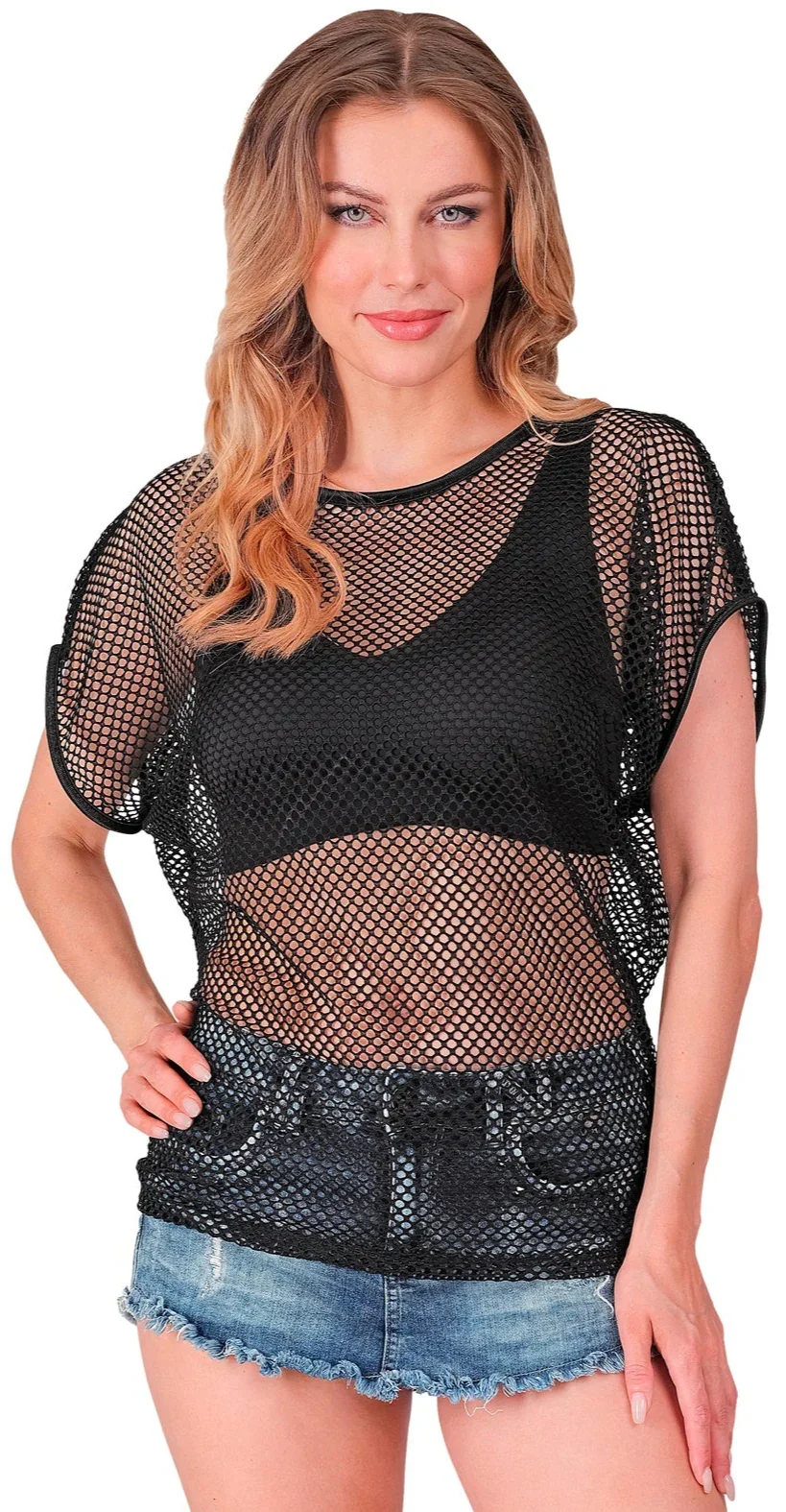 Camiseta de Rejilla Negra Estilo Años 80