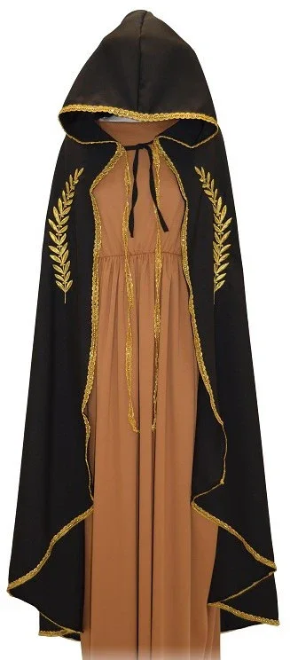 Capa Medieval Negra con Espigas y Ribetes Dorados