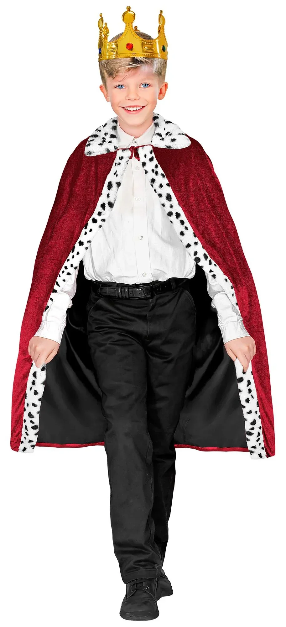 Capa de Rey Granate con Ribete de Dálmata para Niño