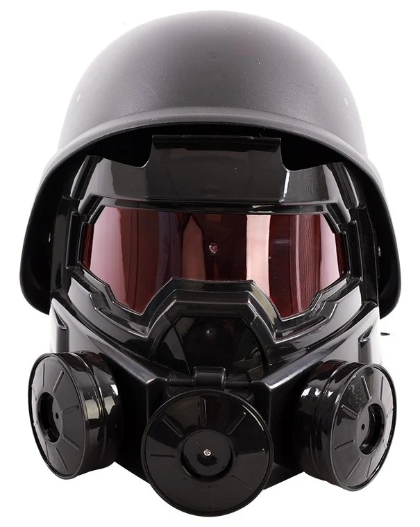 Casco Negro con Máscara de Gas