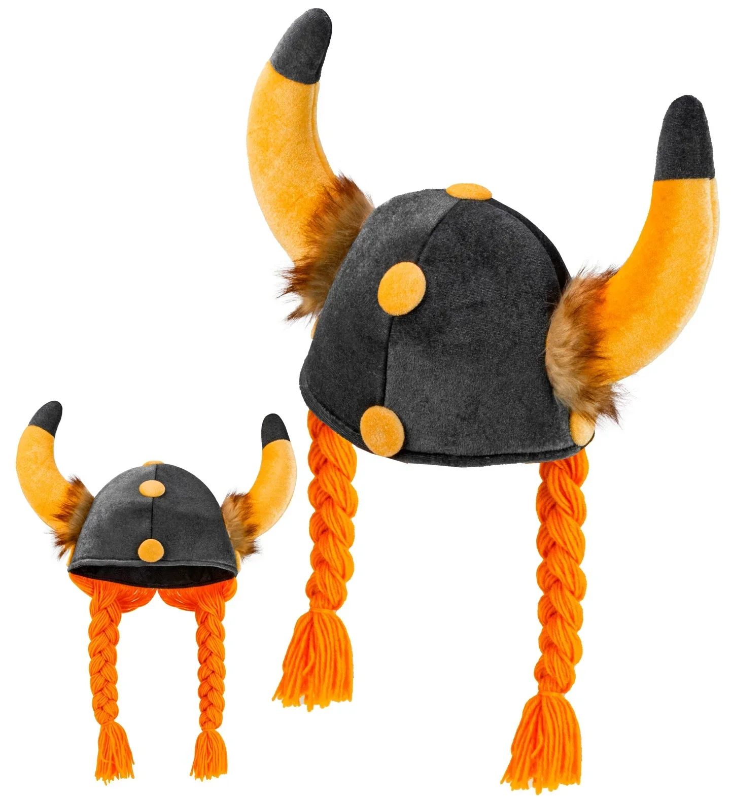 Gorro Vikingo con Cuernos y Trenzas Naranjas