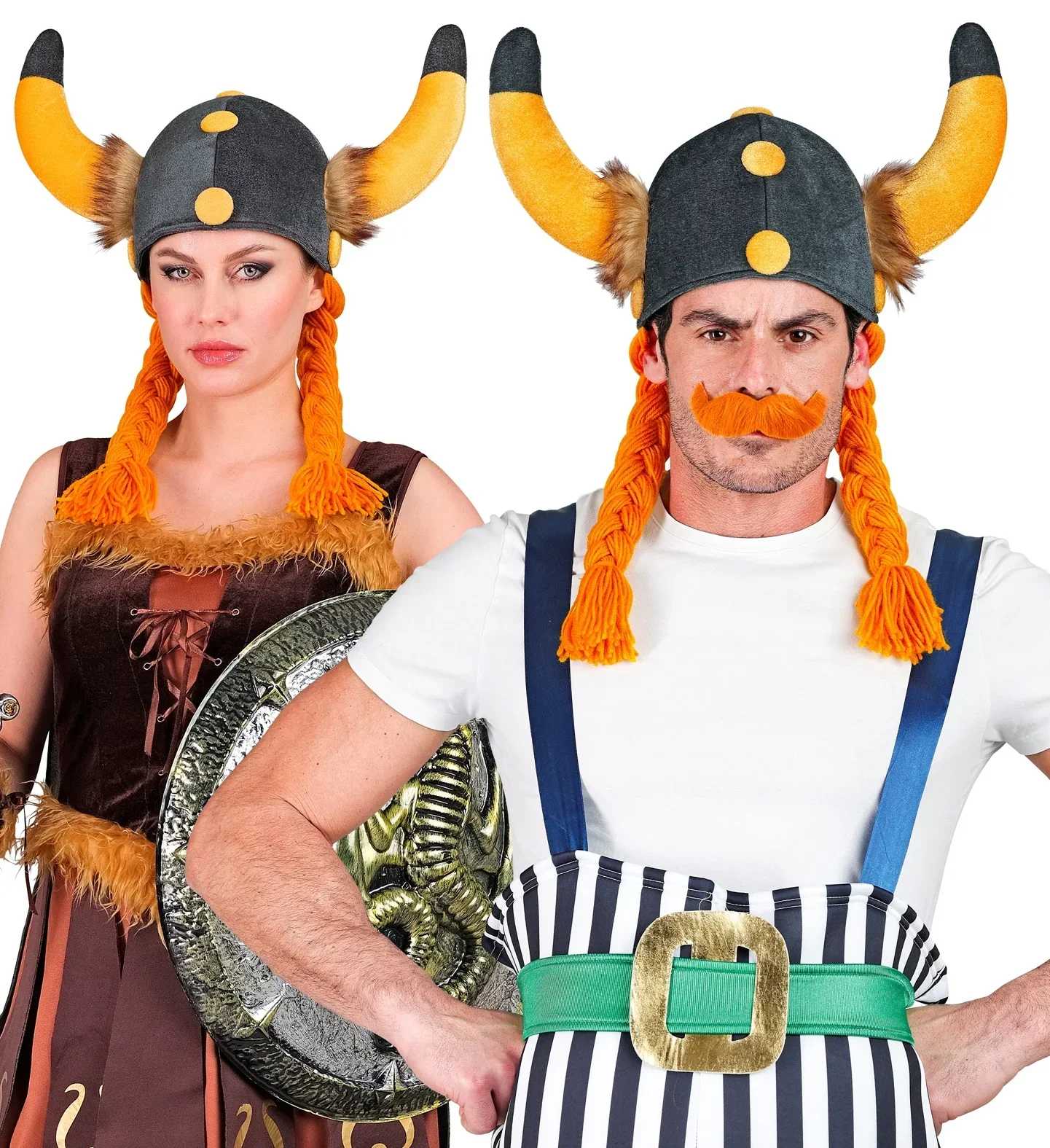 Gorro Vikingo con Cuernos y Trenzas Naranjas - Image 2
