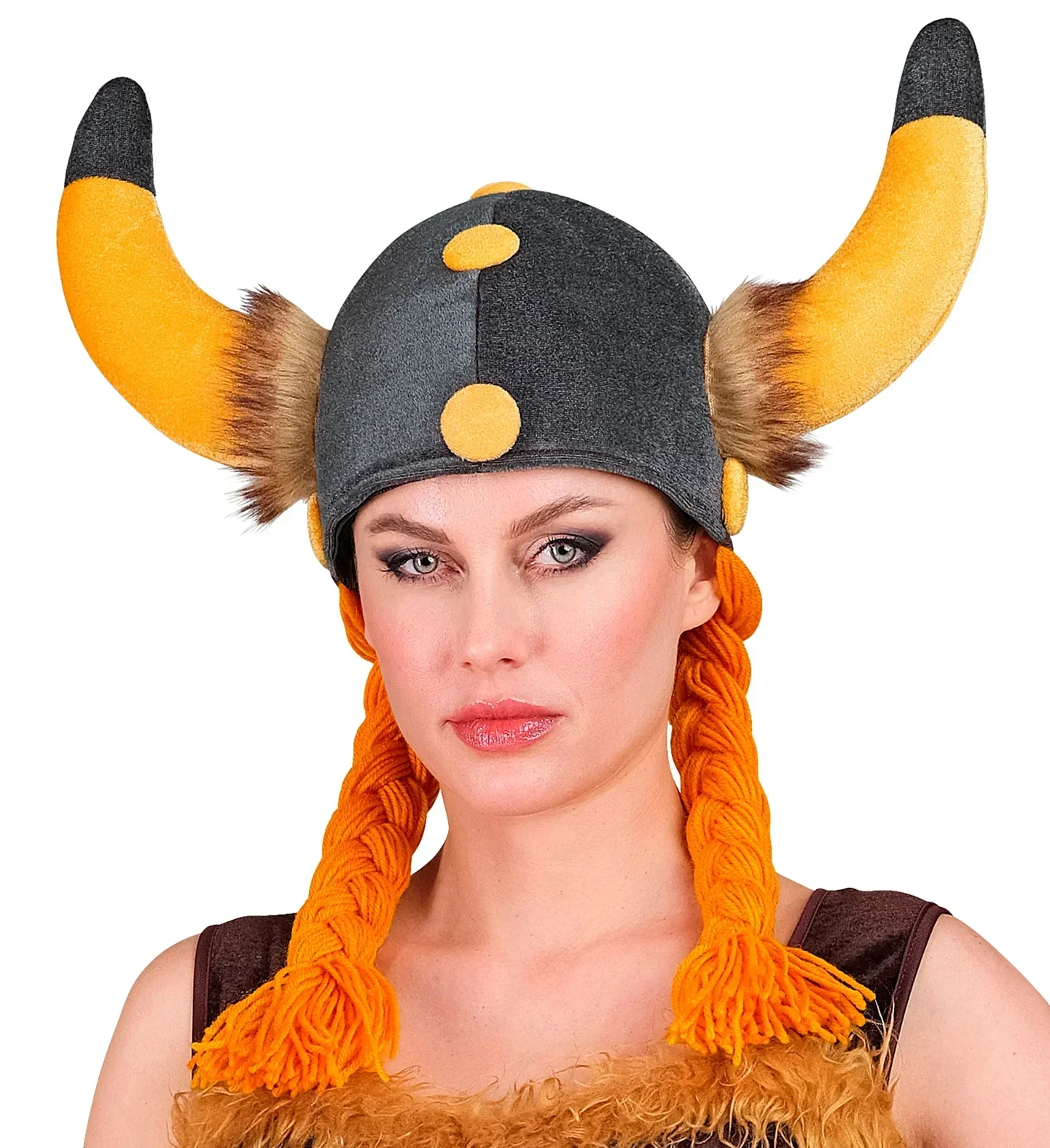 Gorro Vikingo con Cuernos y Trenzas Naranjas - Image 3