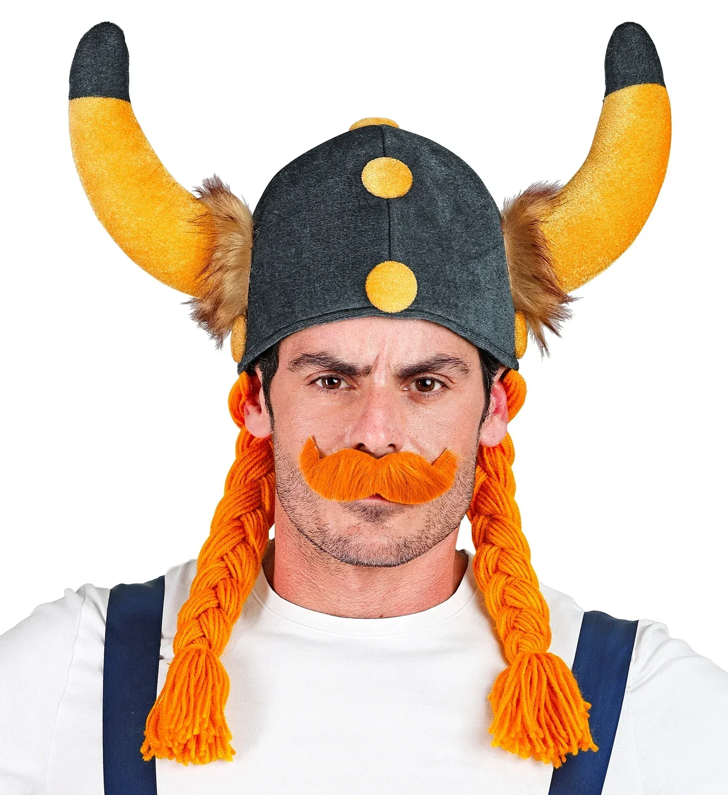Gorro Vikingo con Cuernos y Trenzas Naranjas - Image 4