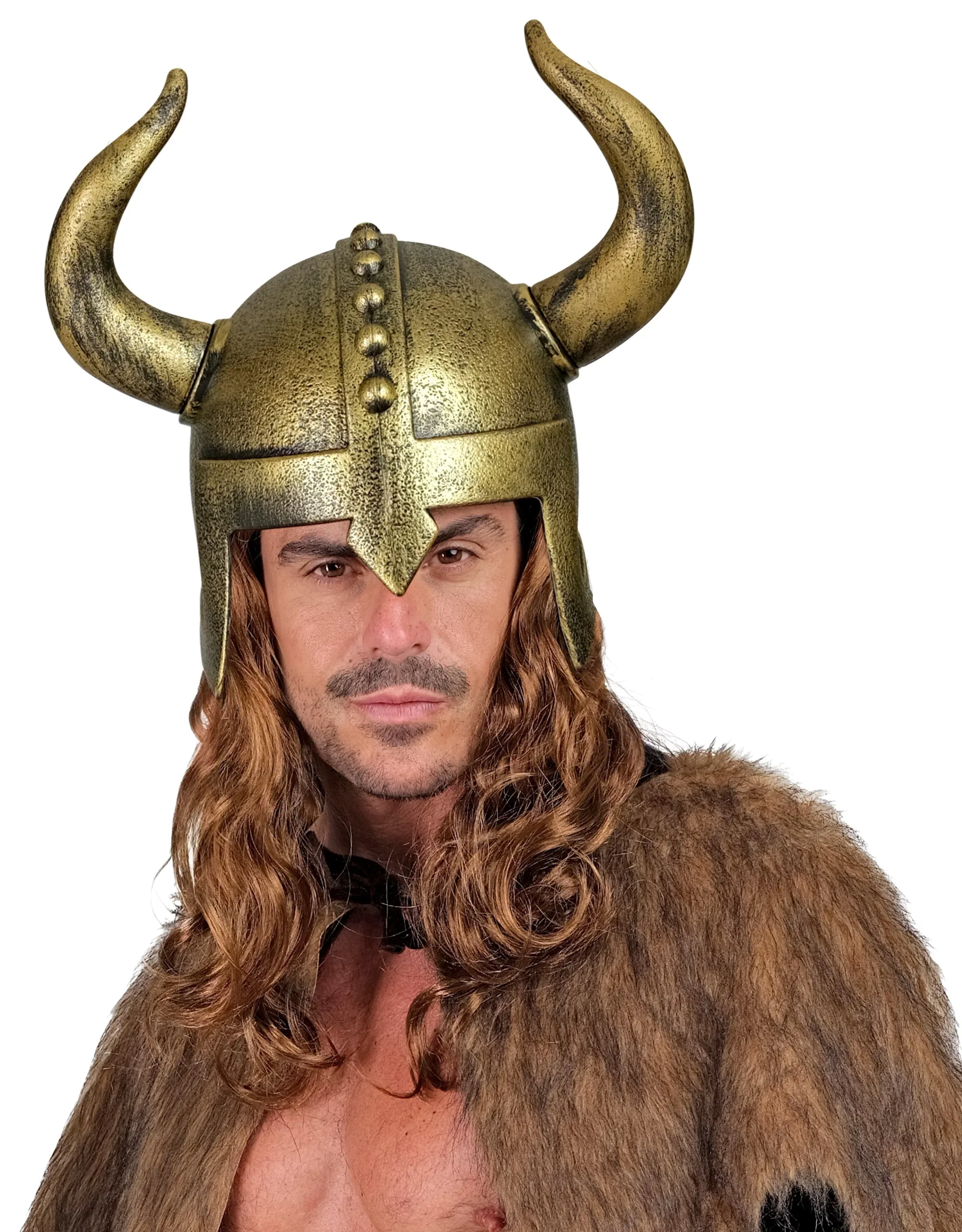 Casco Vikingo Dorado Envejecido con Cuernos - Image 2
