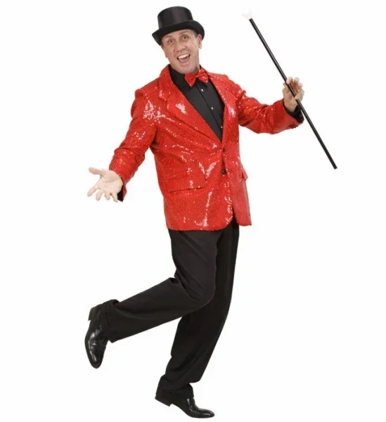 Chaqueta Lujo de Lentejuelas Rojas Cosidas para Hombre - Image 4