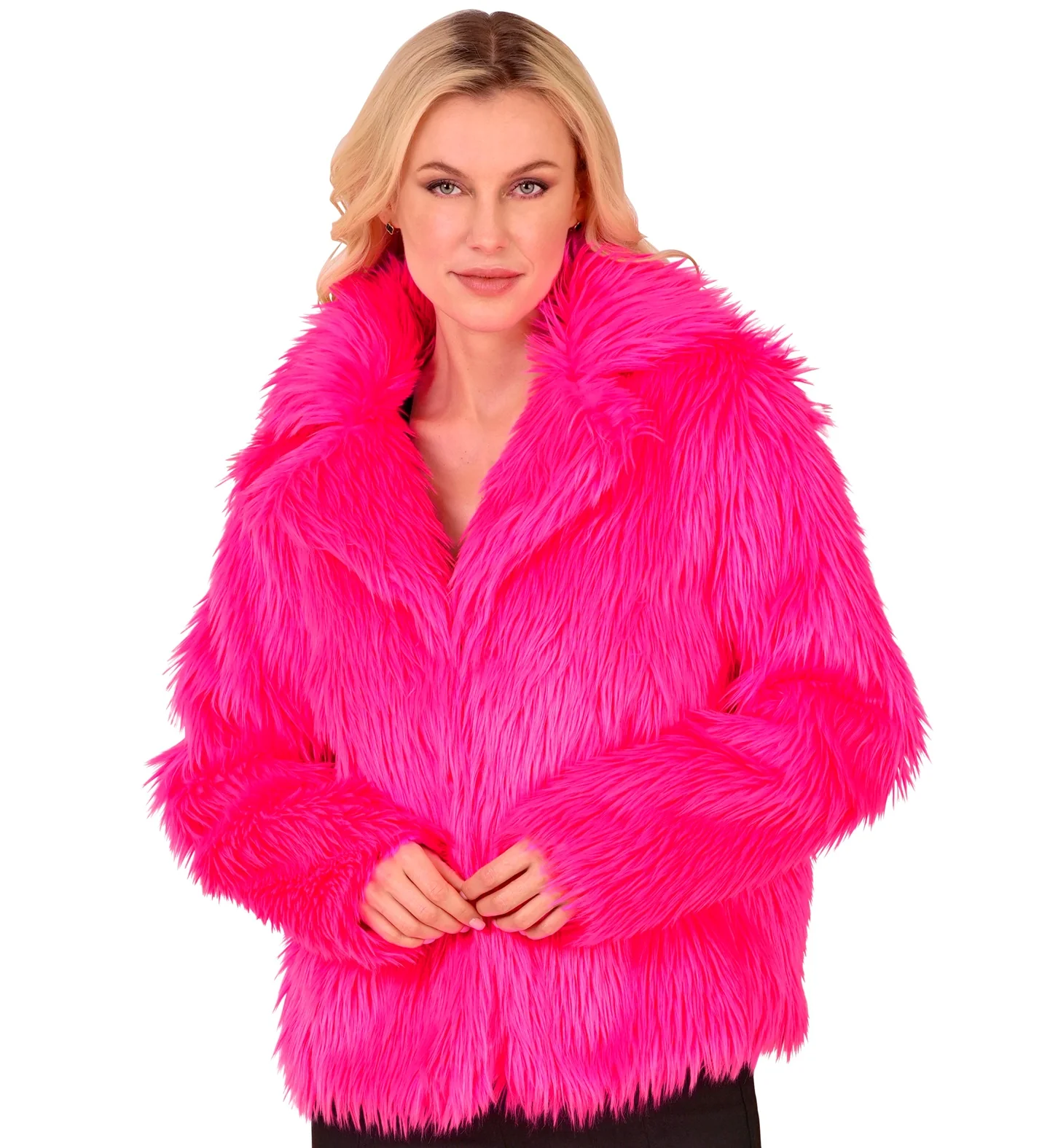 Chaqueta de Pelo Rosa Neón para Mujer