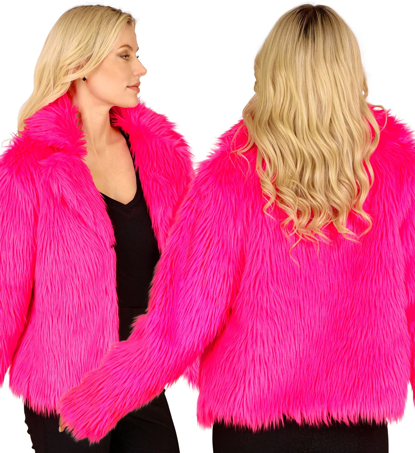 Chaqueta de Pelo Rosa Neón para Mujer - Image 2