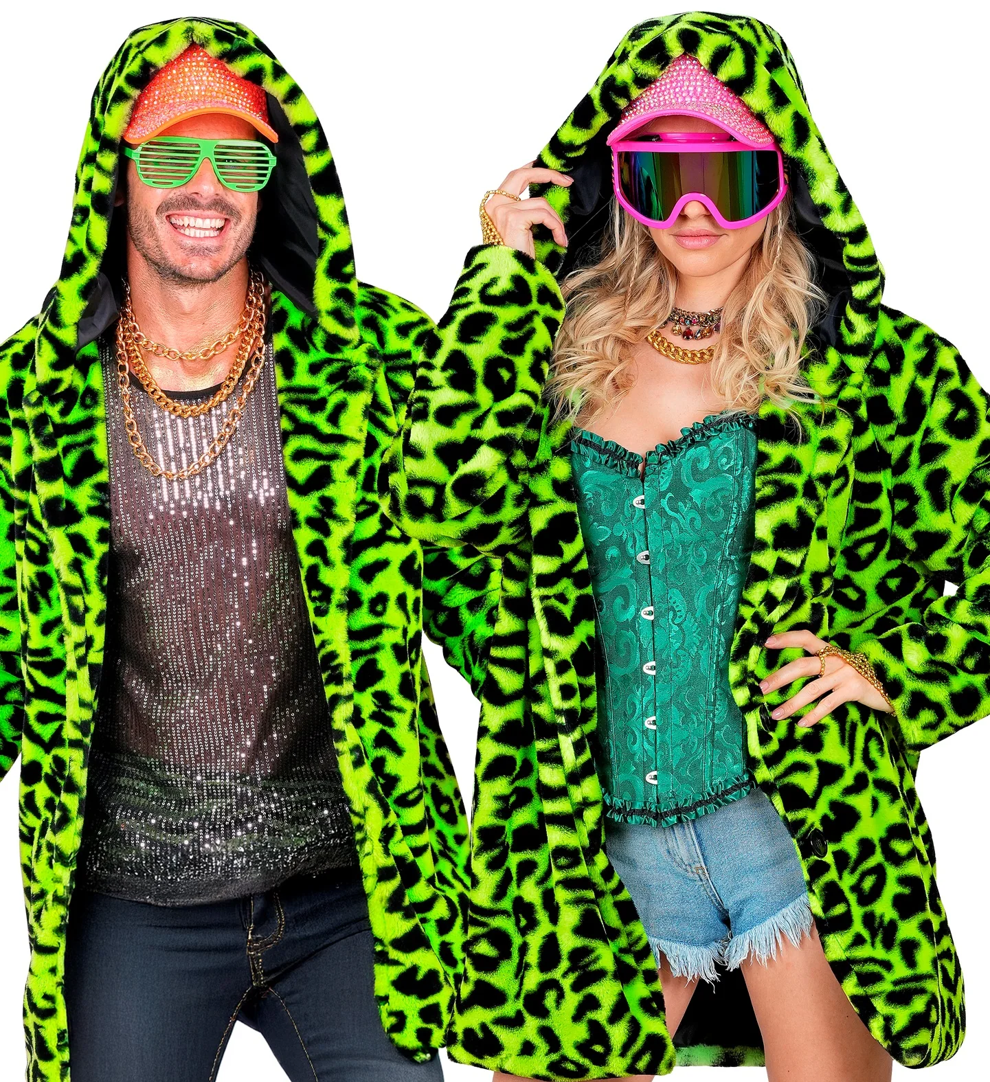 Chaqueta de Peluche de Leopardo Verde Neón para Adulto - Image 2