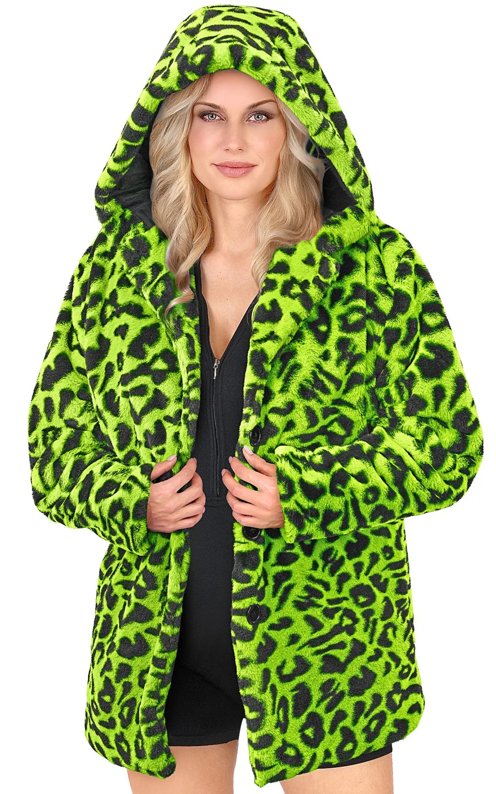 Chaqueta de Peluche de Leopardo Verde Neón para Adulto - Image 6
