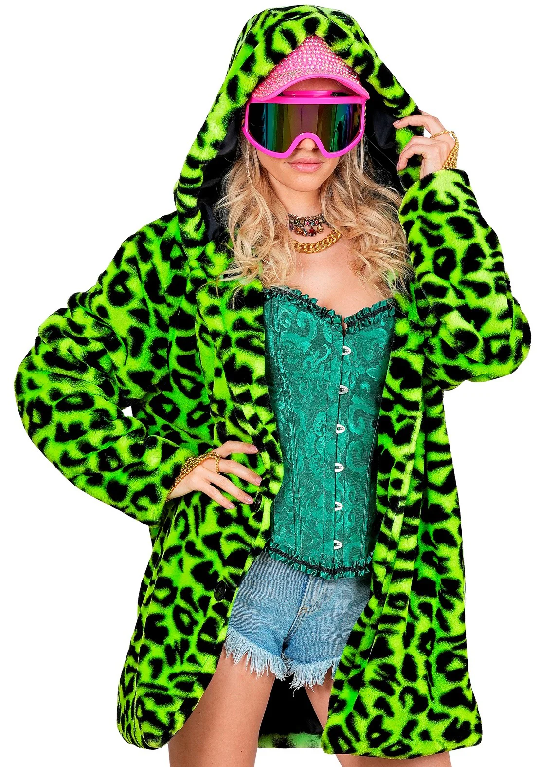 Chaqueta de Peluche de Leopardo Verde Neón para Adulto - Image 8