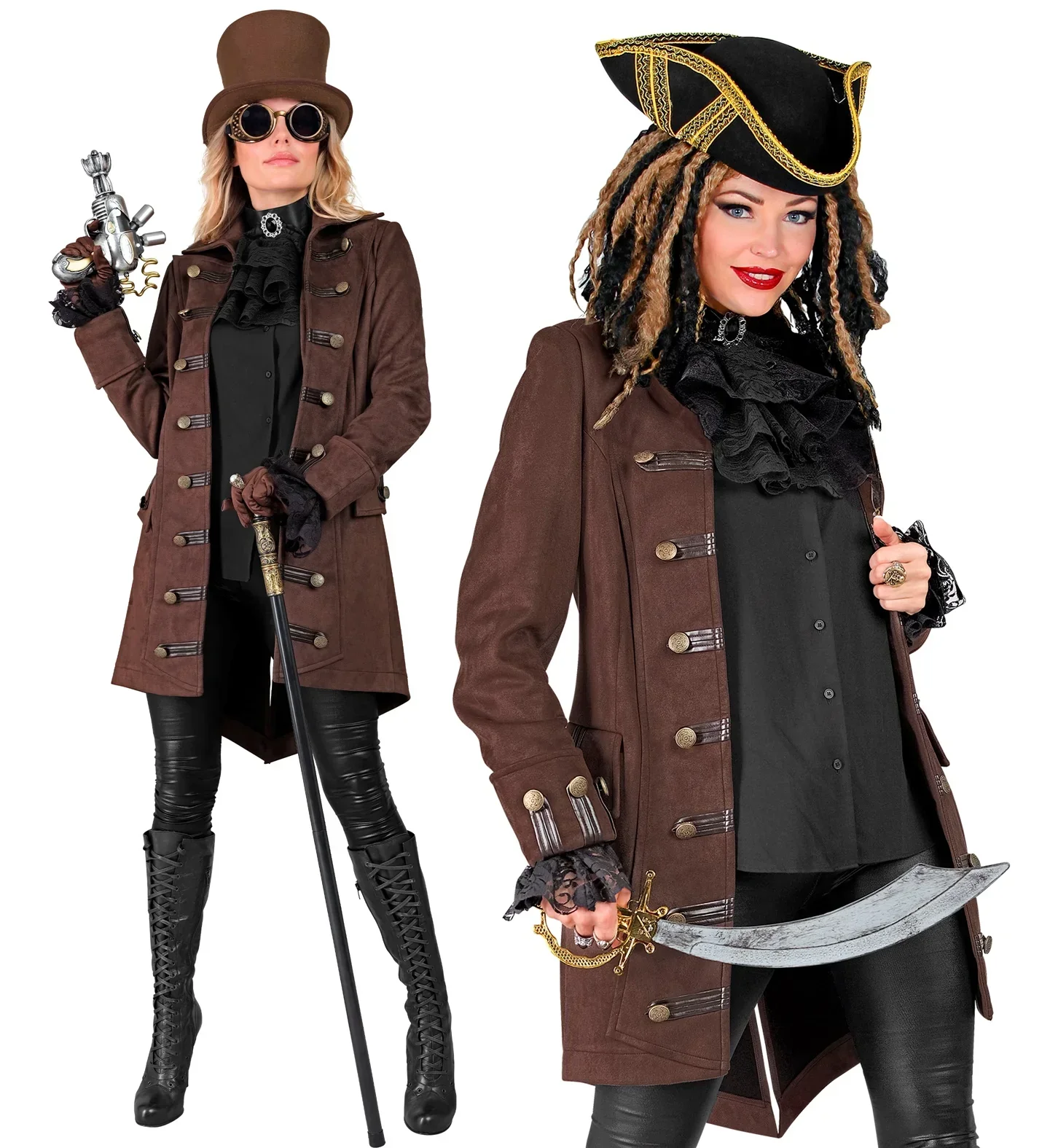 Chaqueta Steampunk o Pirata Marrón Larga para Mujer