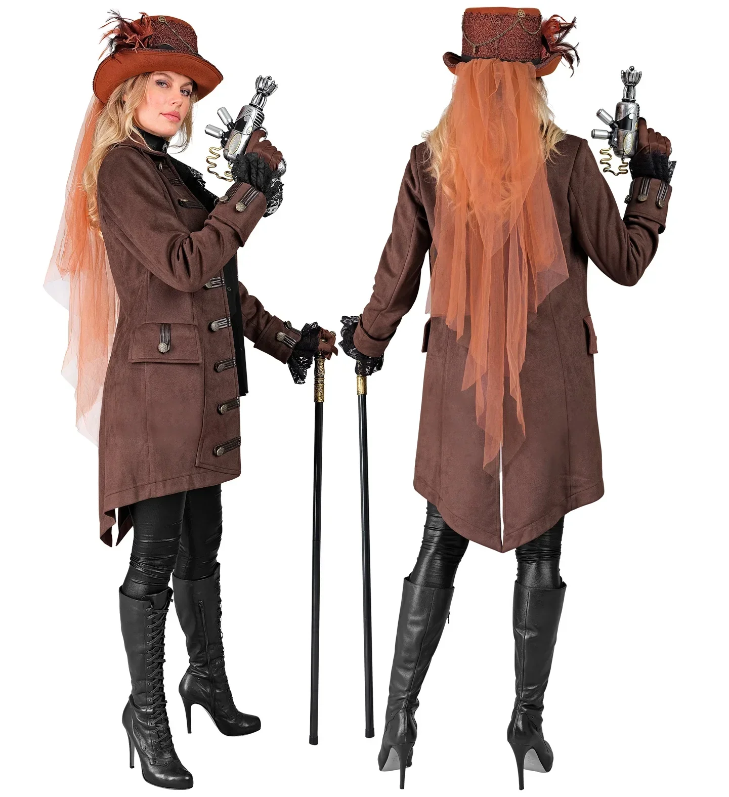 Chaqueta Steampunk o Pirata Marrón Larga para Mujer - Image 2
