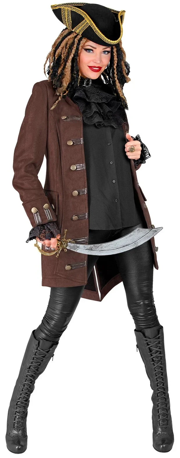 Chaqueta Steampunk o Pirata Marrón Larga para Mujer - Image 4