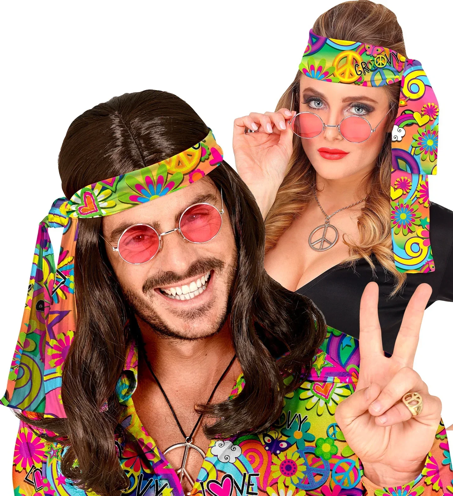 Cinta Hippie Años 60 Paz y Amor Multicolor