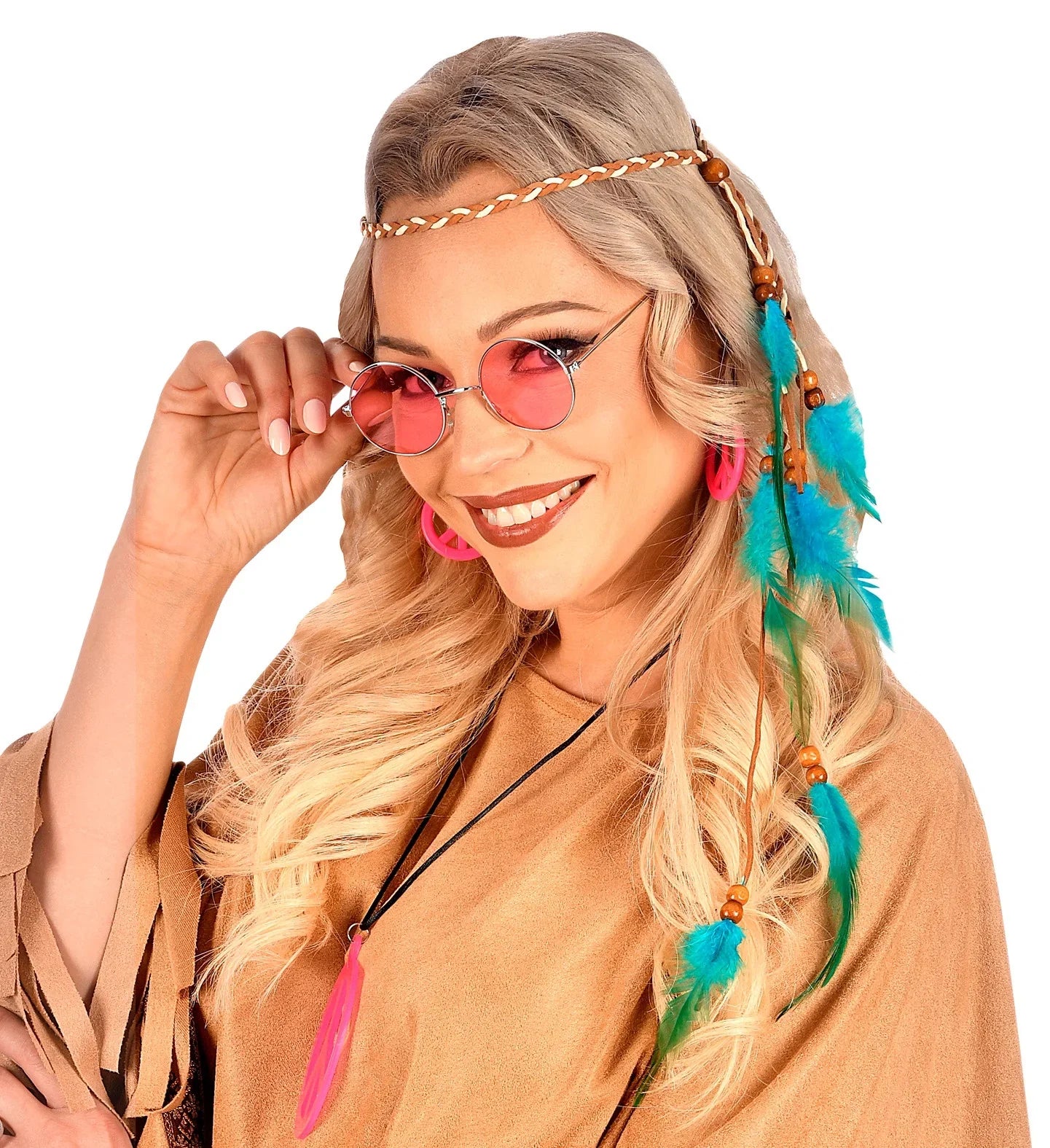 Cinta Hippie para el Pelo con Plumas Azul Turquesa - Image 3