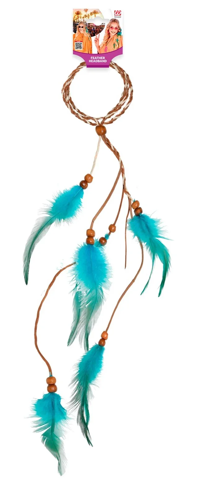 Cinta Hippie para el Pelo con Plumas Azul Turquesa - Image 4