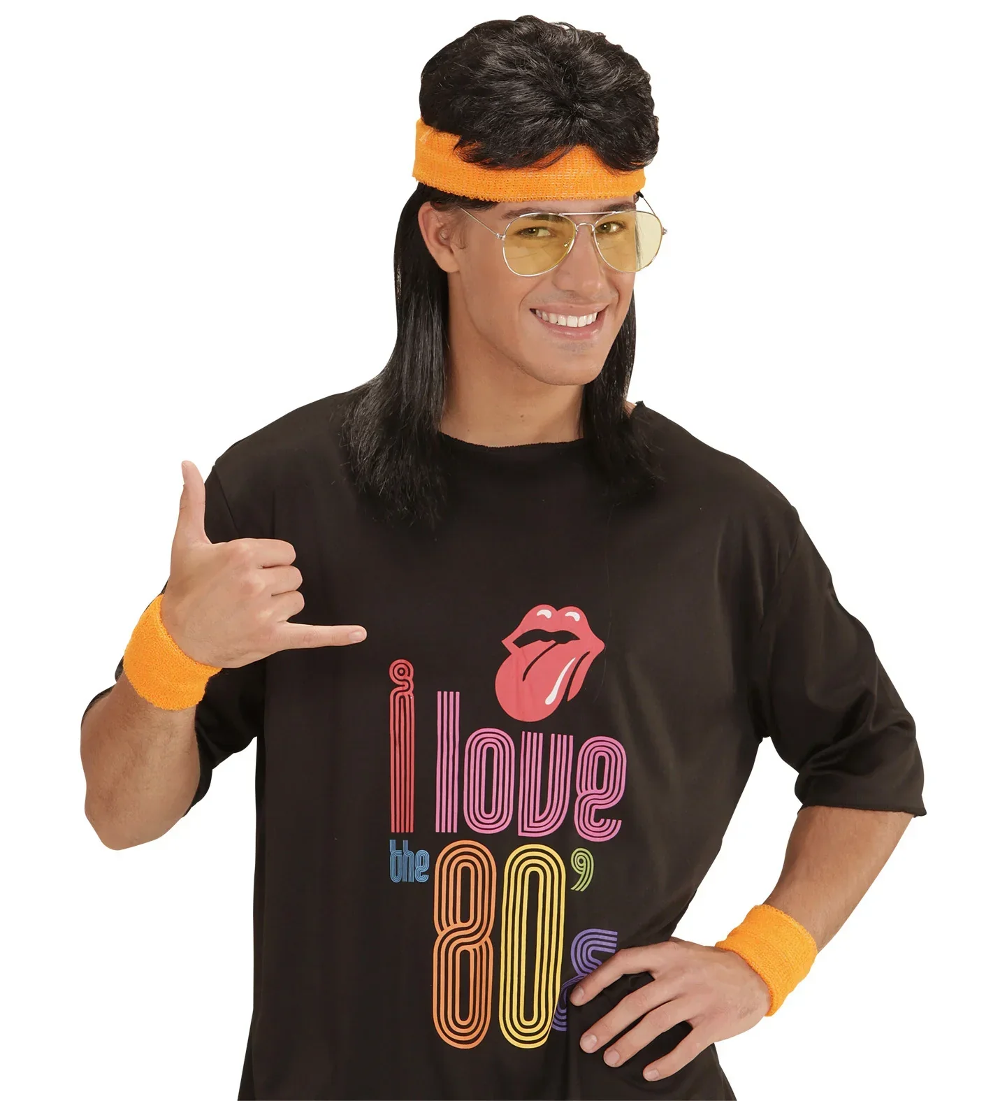 Cinta y Muñequeras Naranja Neón Estilo Años 80 - Image 2