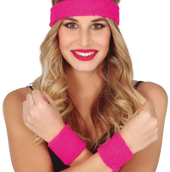 Cinta y Muñequeras Rosa Estilo Años 80